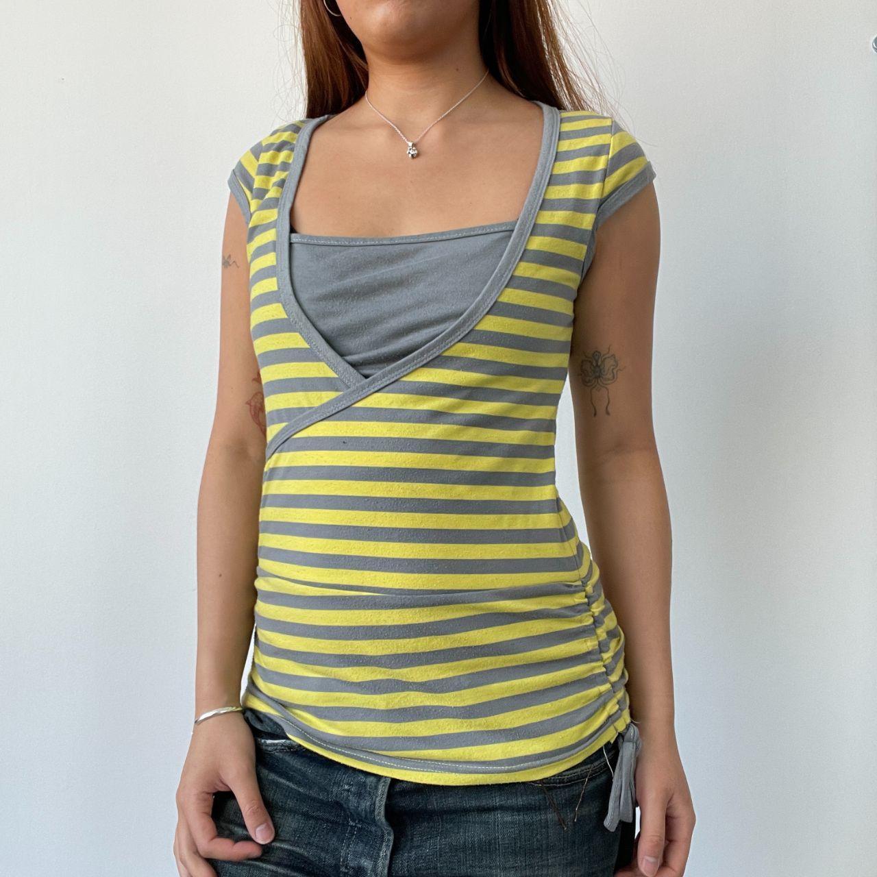 Grey/Yellow Stripy Wrap Top