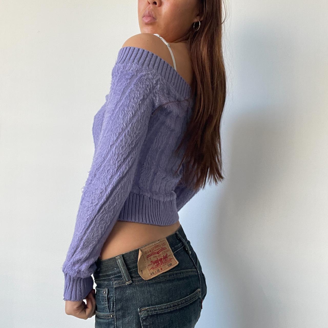 Purple Textured Off Shoulder Jumper