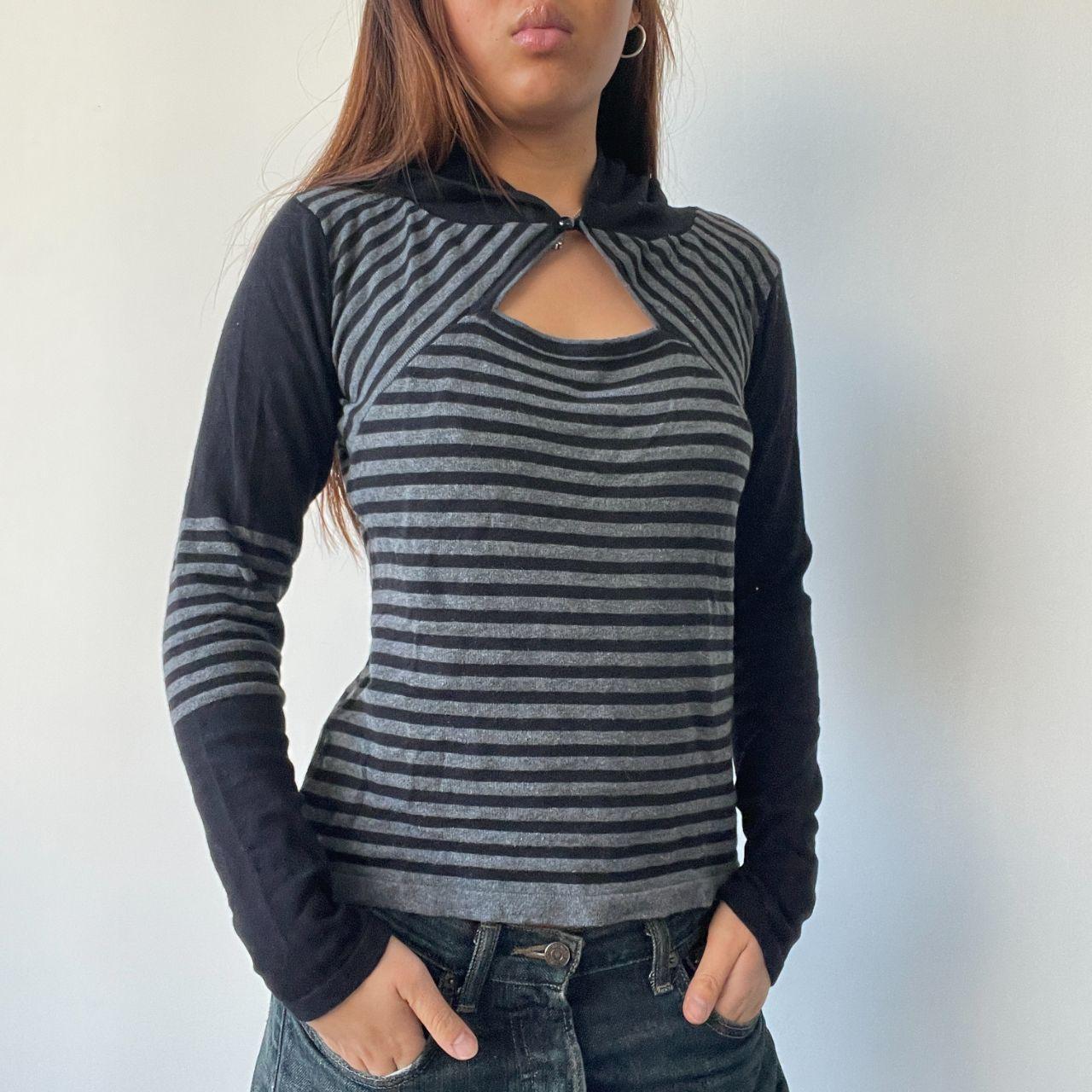 Black/Grey Stripy Hooded Top