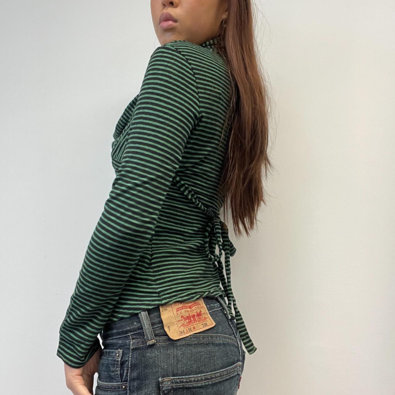 Green Stripy Cowl Neck Long Sleeve
