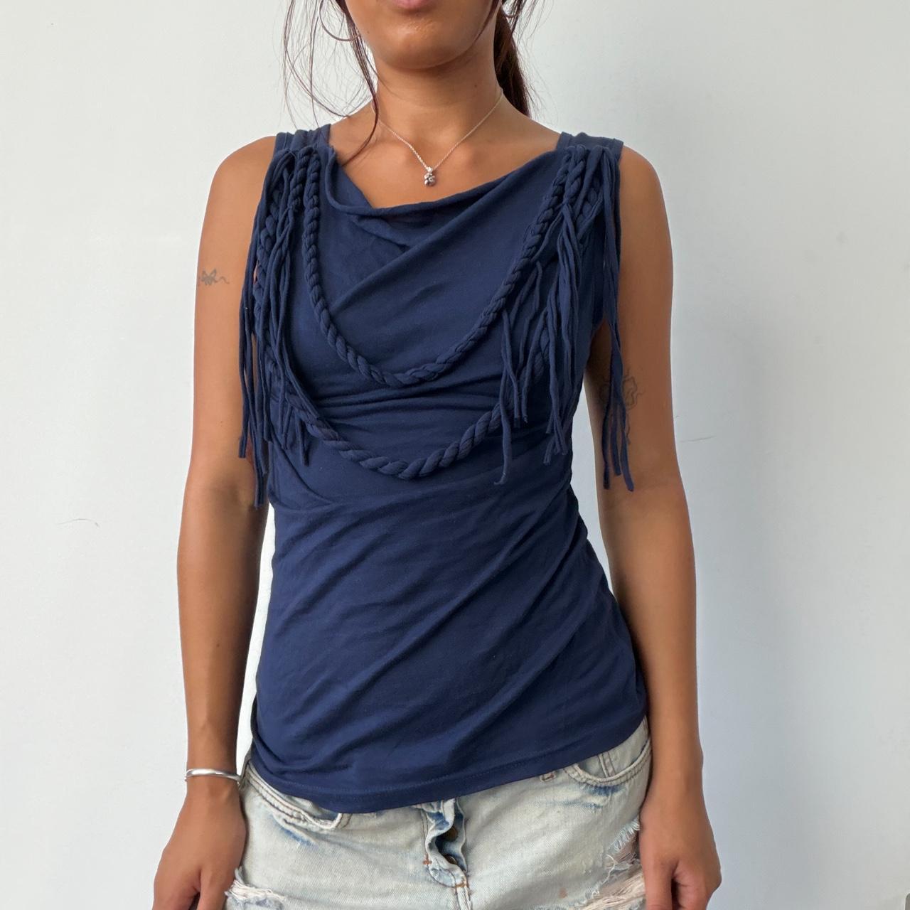 Vintage Navy Fringe Beaded Top