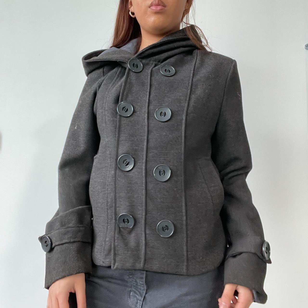 Grey Wool Hooded Peacoat