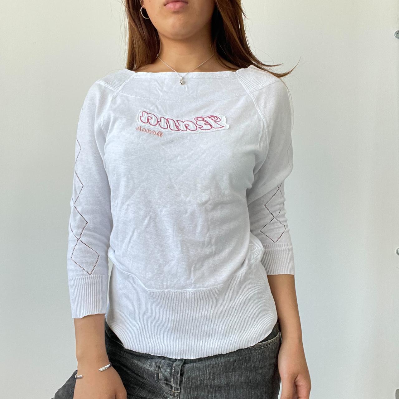 White Knitted Graphic Print Top