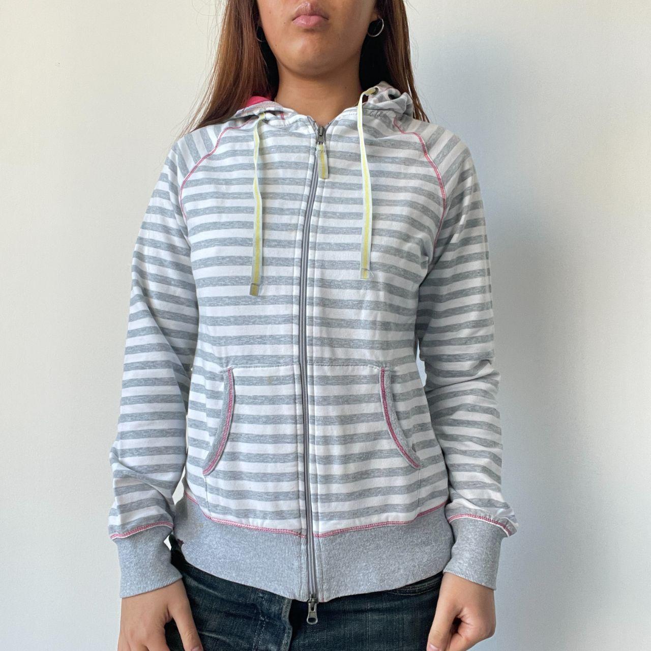Grey Stripy Contrast Stitch Hoodie
