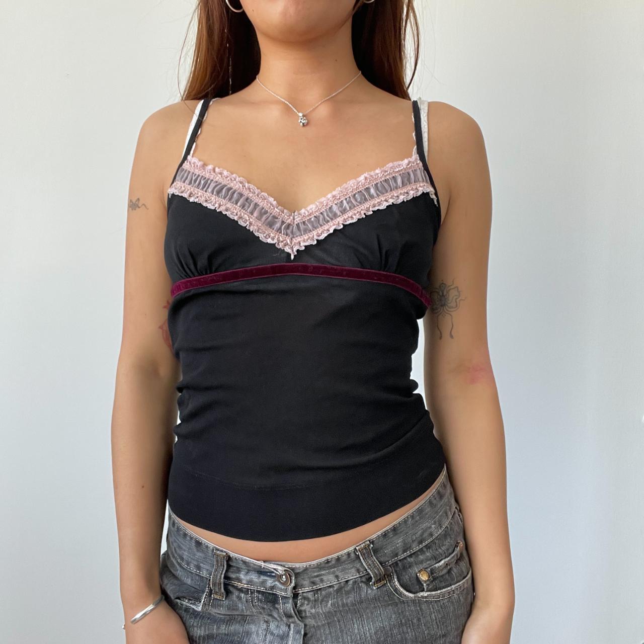 Black Ruffle Contrast Cami Top