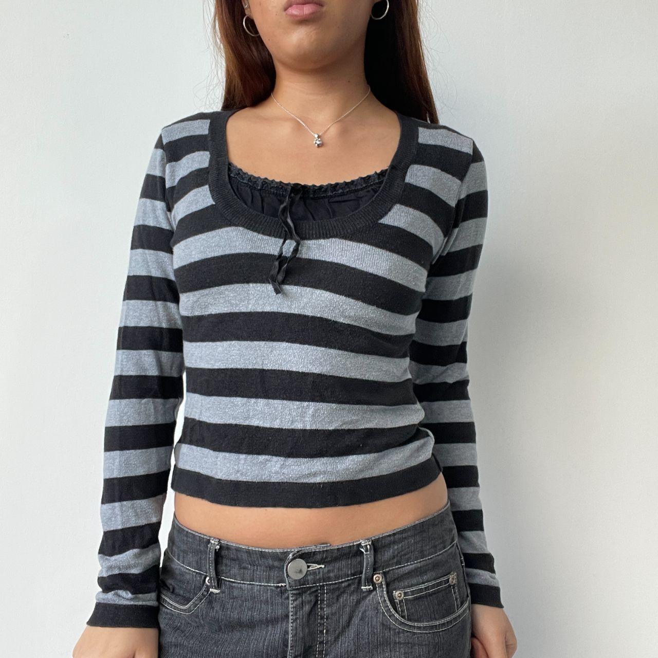 Black/Grey Babydoll Long Sleeve Top