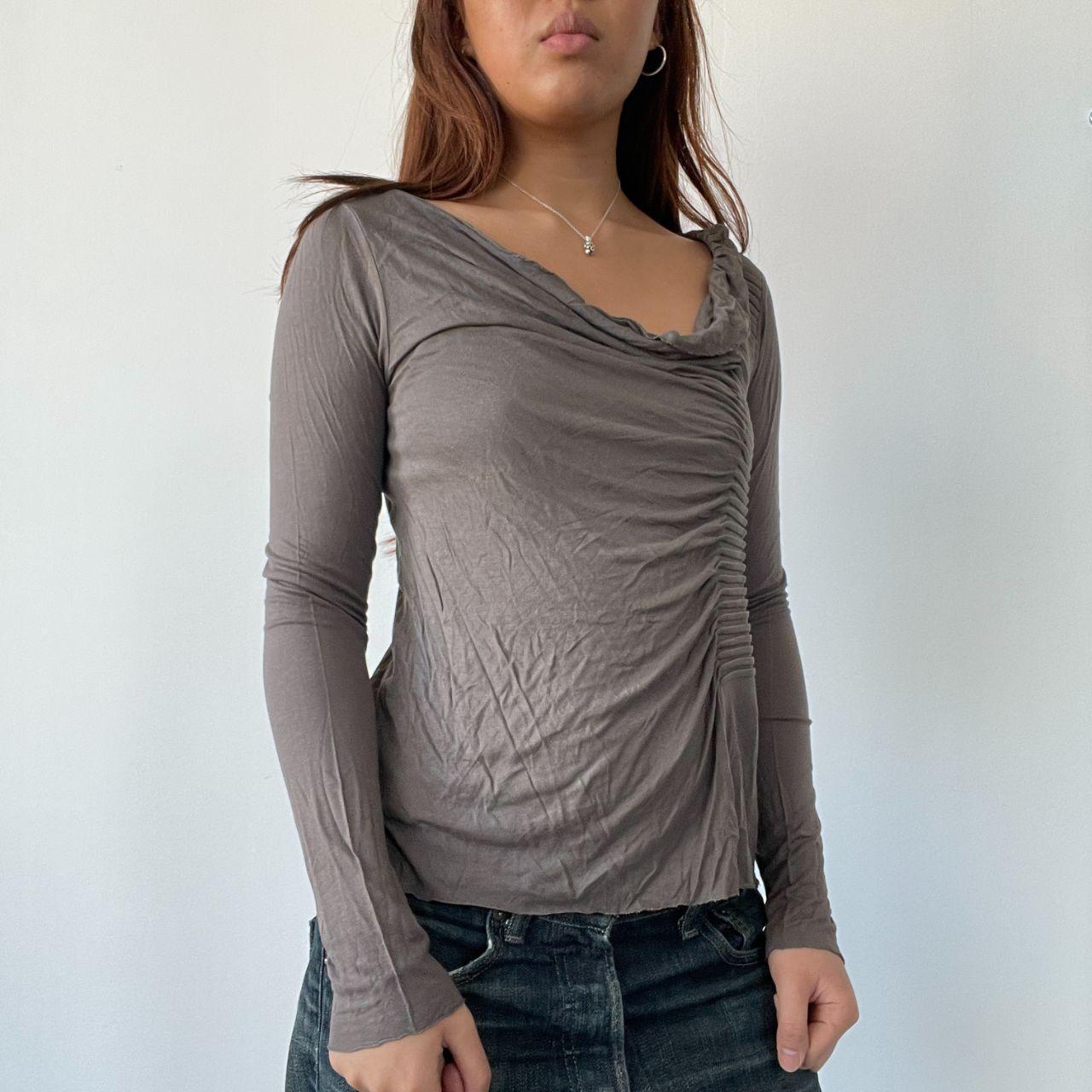 Brown Draped Detail Long Sleeve Top