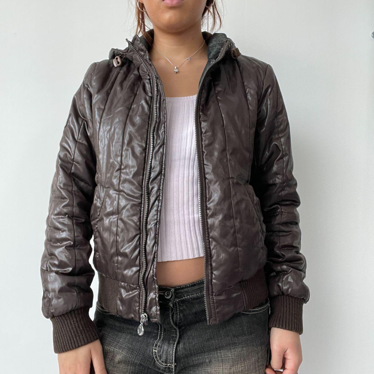 Dark Brown Shiny Puffer Jacket