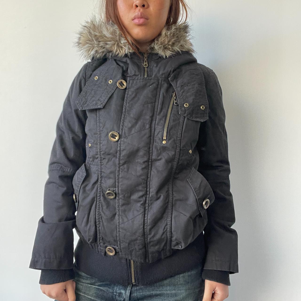 Black Fur Trim Hooded Jacket