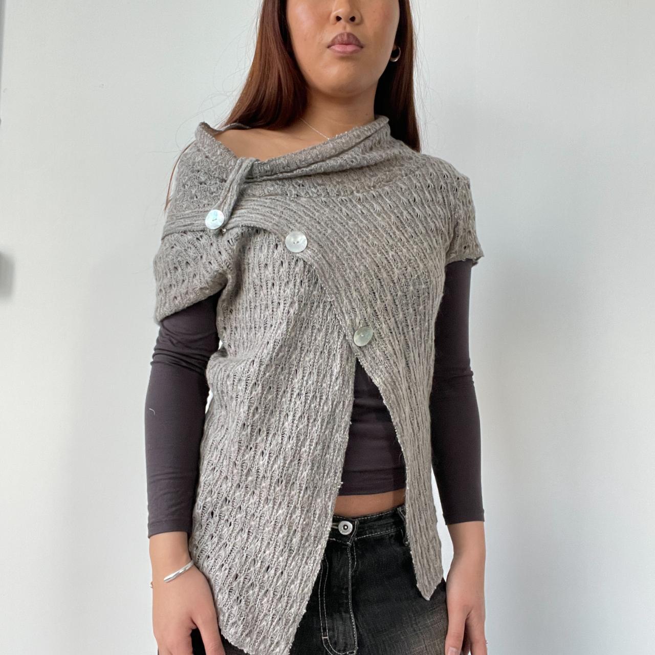 Beige Grey Knit Asymmetric Top