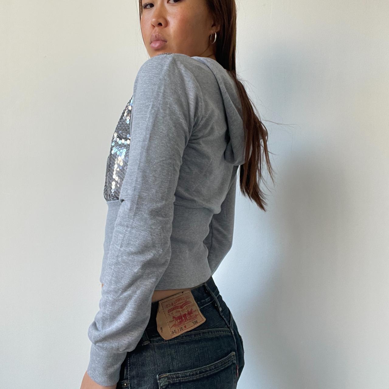 Grey Cropped Sequin Hoodie