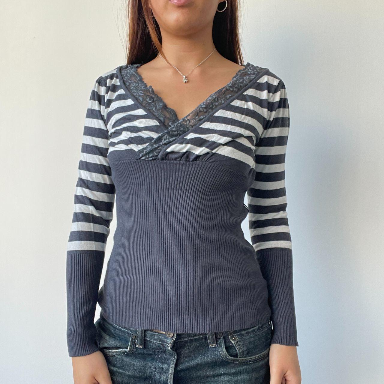 Blue/White Stripy Ribbed Top