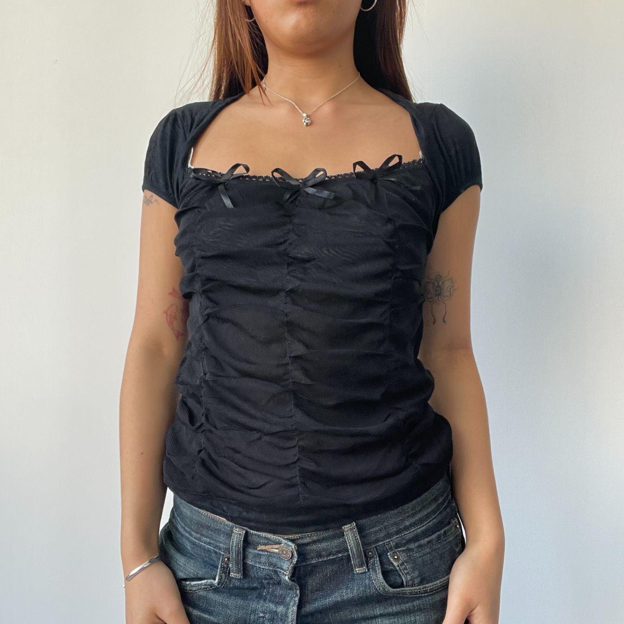 Black Ruched Milkmaid Top