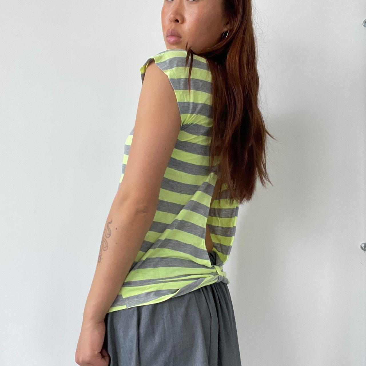 Lime Green/Grey Stripy Slouchy Top
