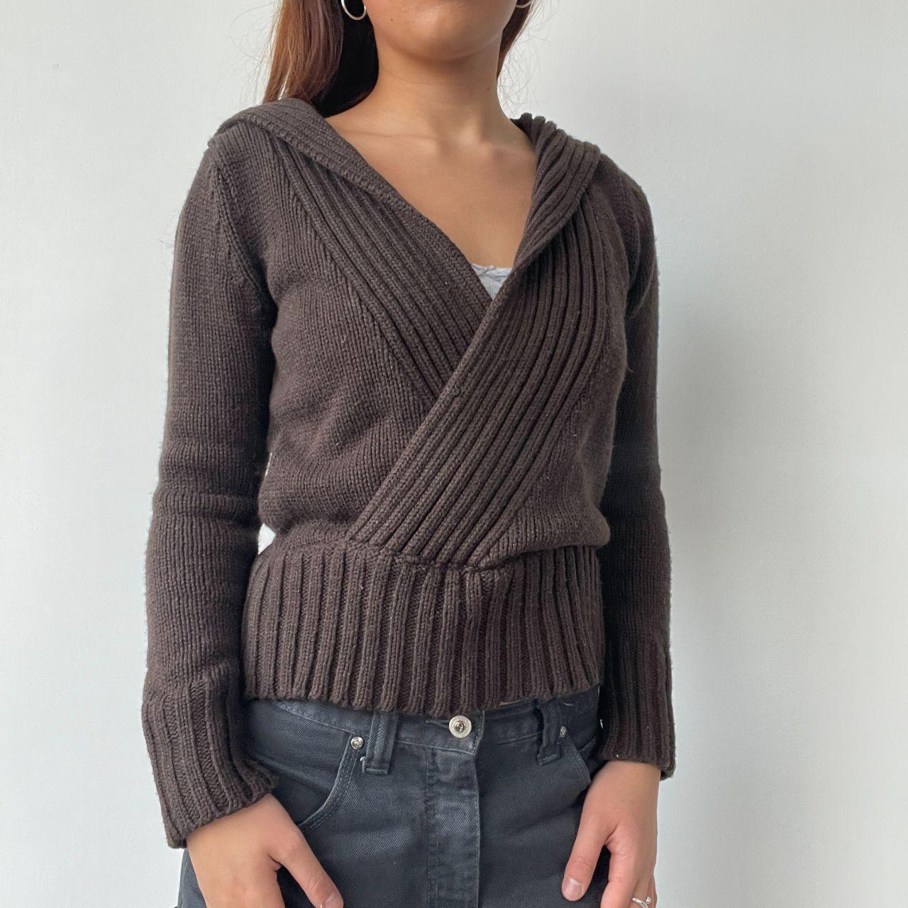 Brown Ribbed Wrap Jumper