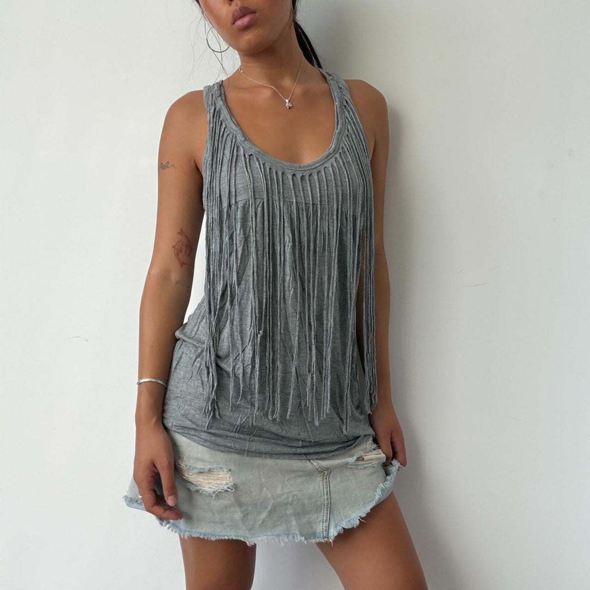 Vintage Grey Fringe Top