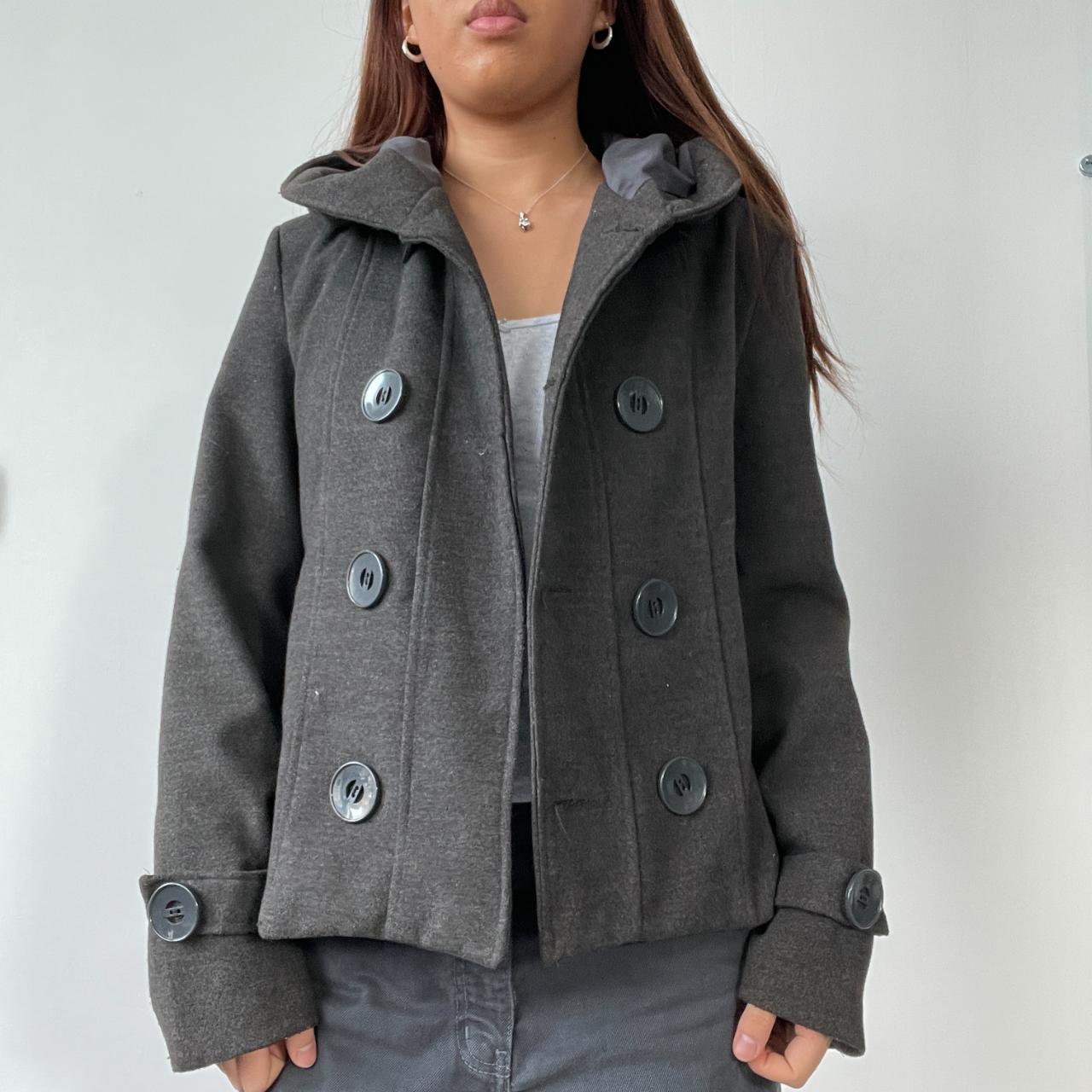Grey Wool Hooded Peacoat