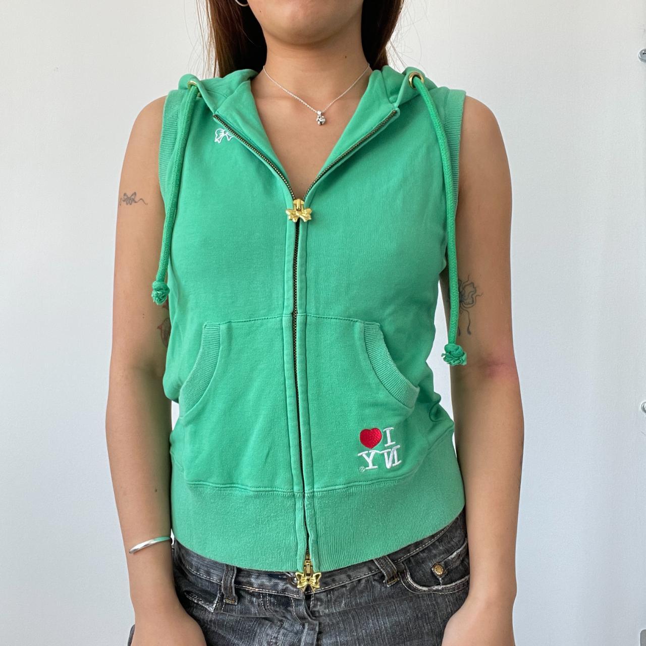 Green Double Zip 'NY' Hooded Jumper Top