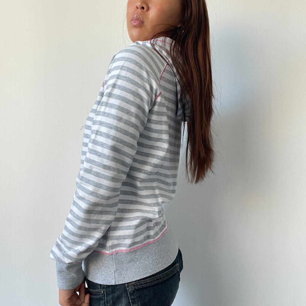 Grey Stripy Contrast Stitch Hoodie