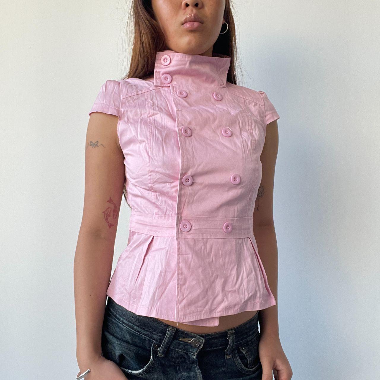 Pink Pleated Double Button Top