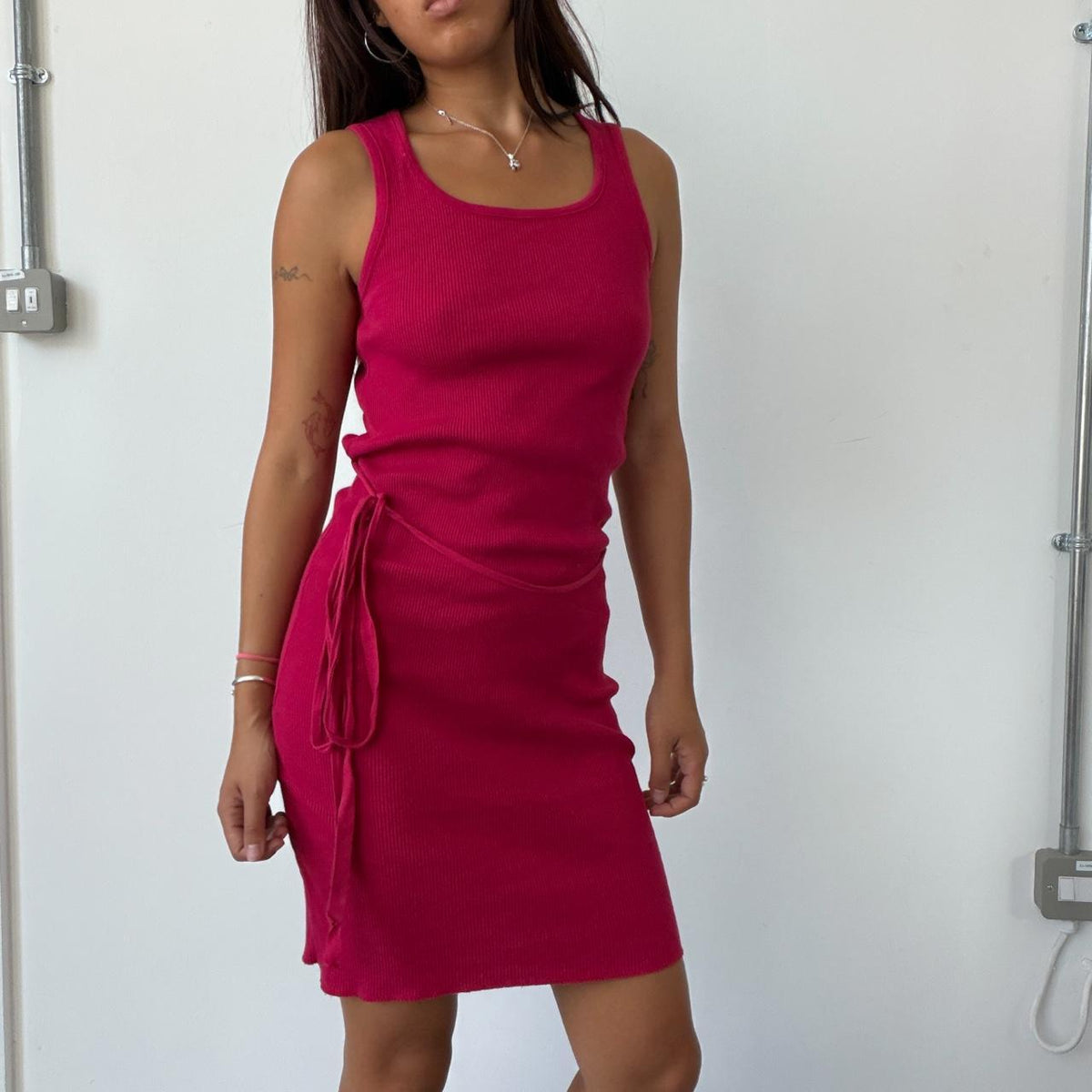 Vintage Hot Pink Ribbed Dress