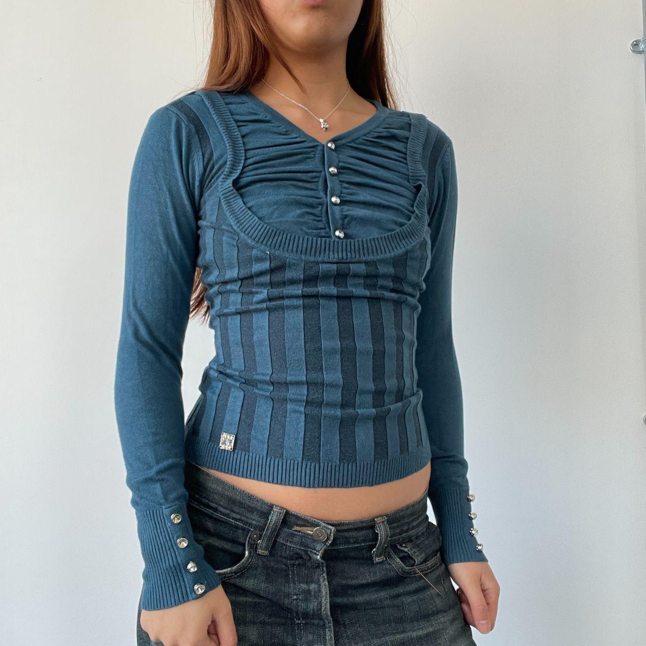 Blue Double Layered Stripy Top