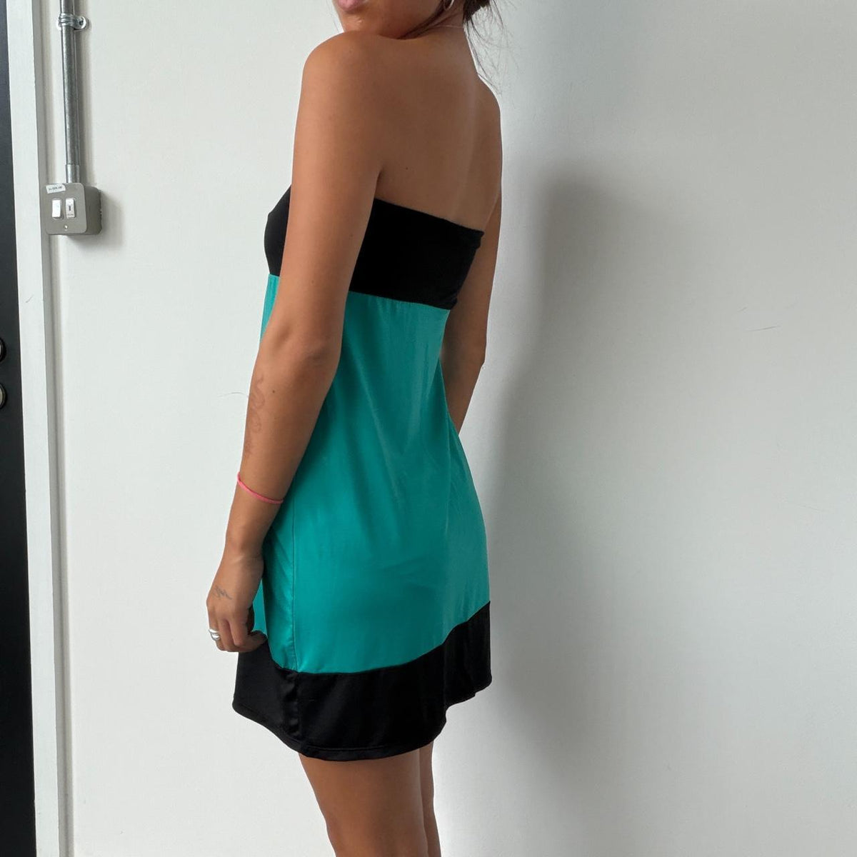 Vintage Teal Bandeau Mini Dress