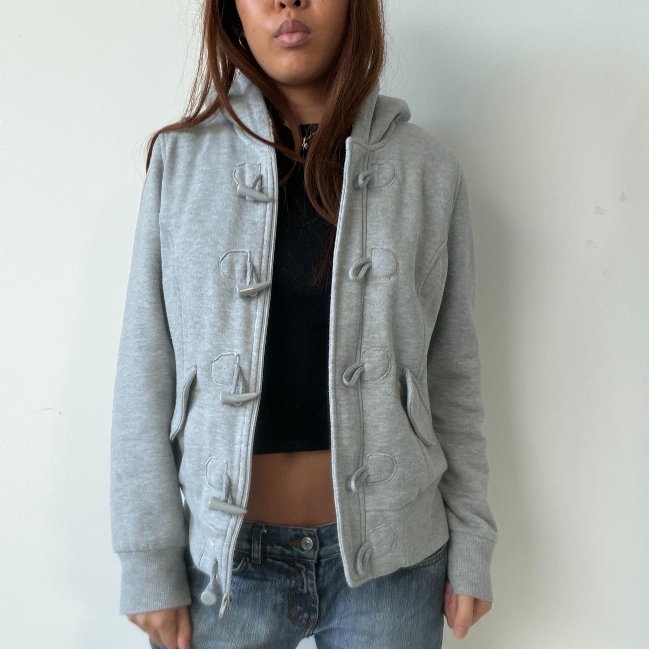 Vintage Grey Button Up Hooded Jumper