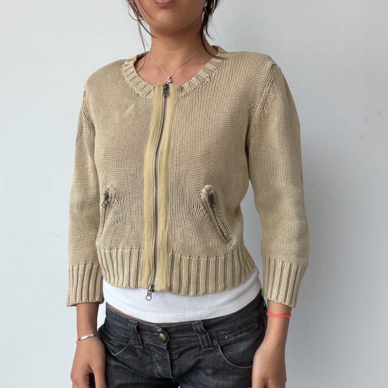 Vintage Beige Knit Zip Up