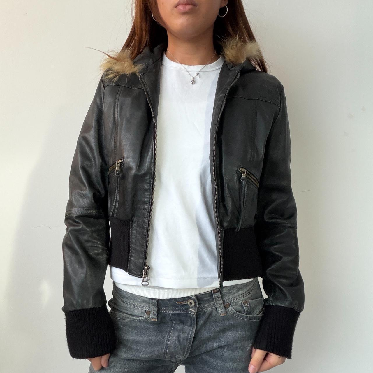 Vintage Black Leather Hooded Jacket