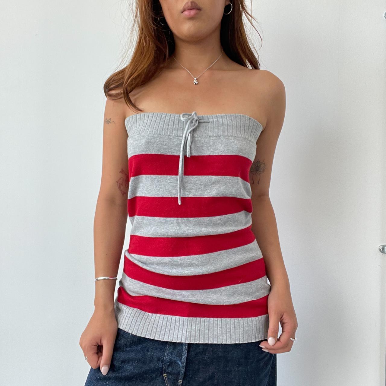 Red/Grey Stripe Knit Bandeau Top
