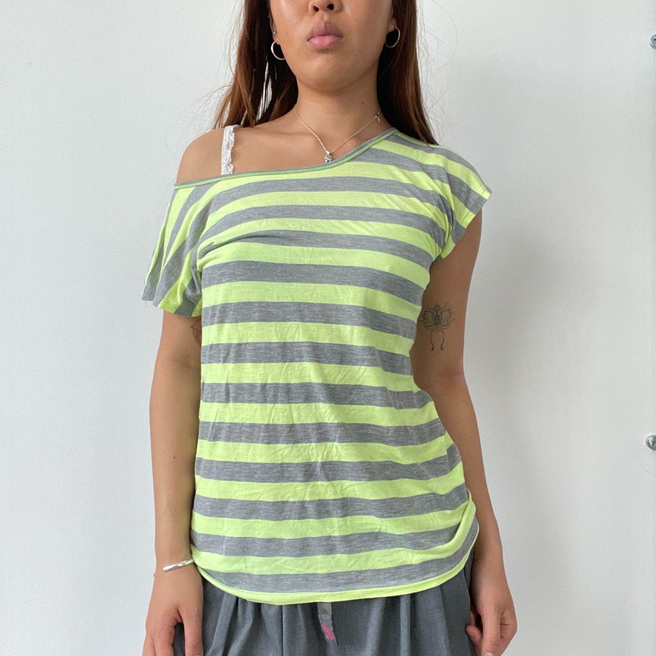 Lime Green/Grey Stripy Slouchy Top