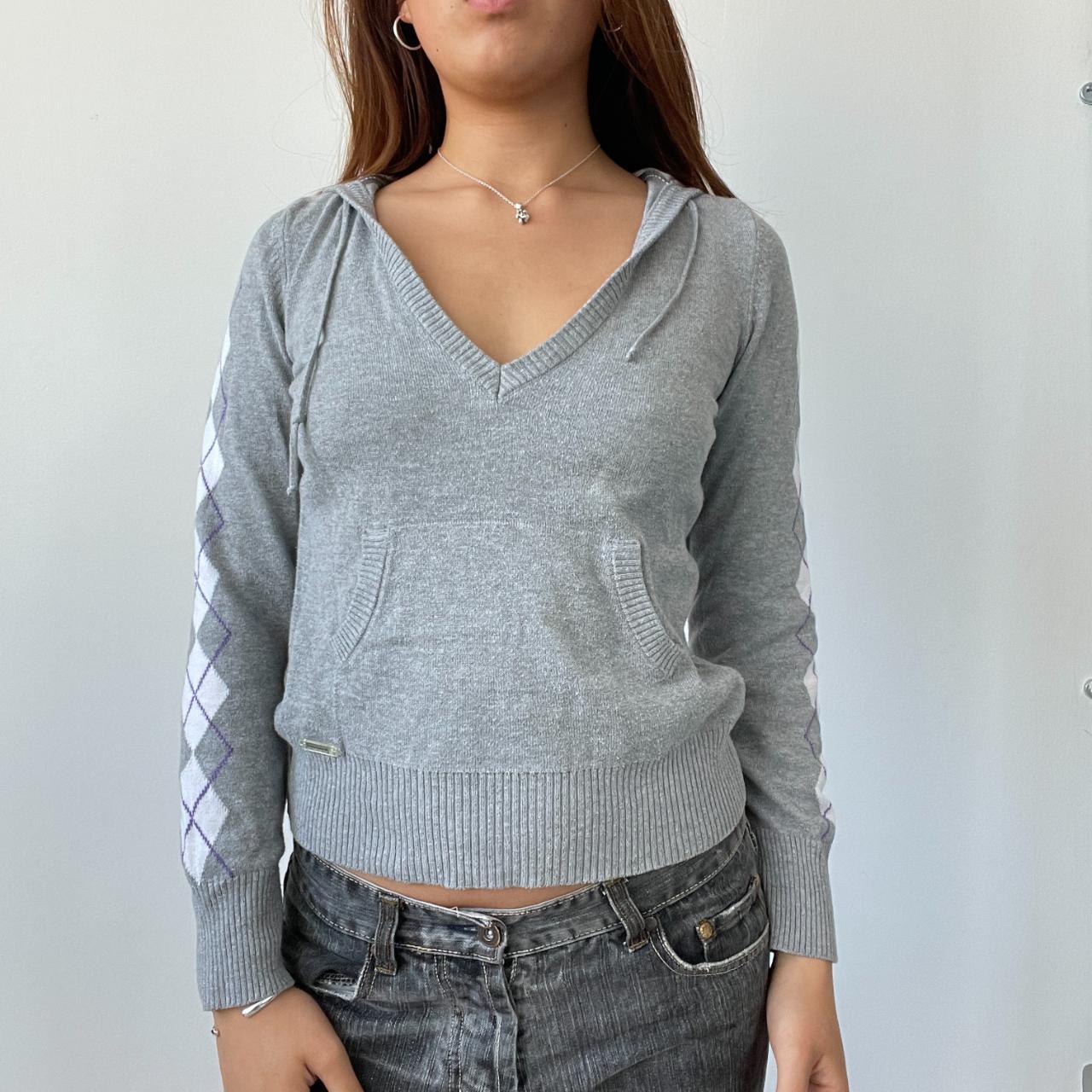 Grey Argyle Knitted Hoodie