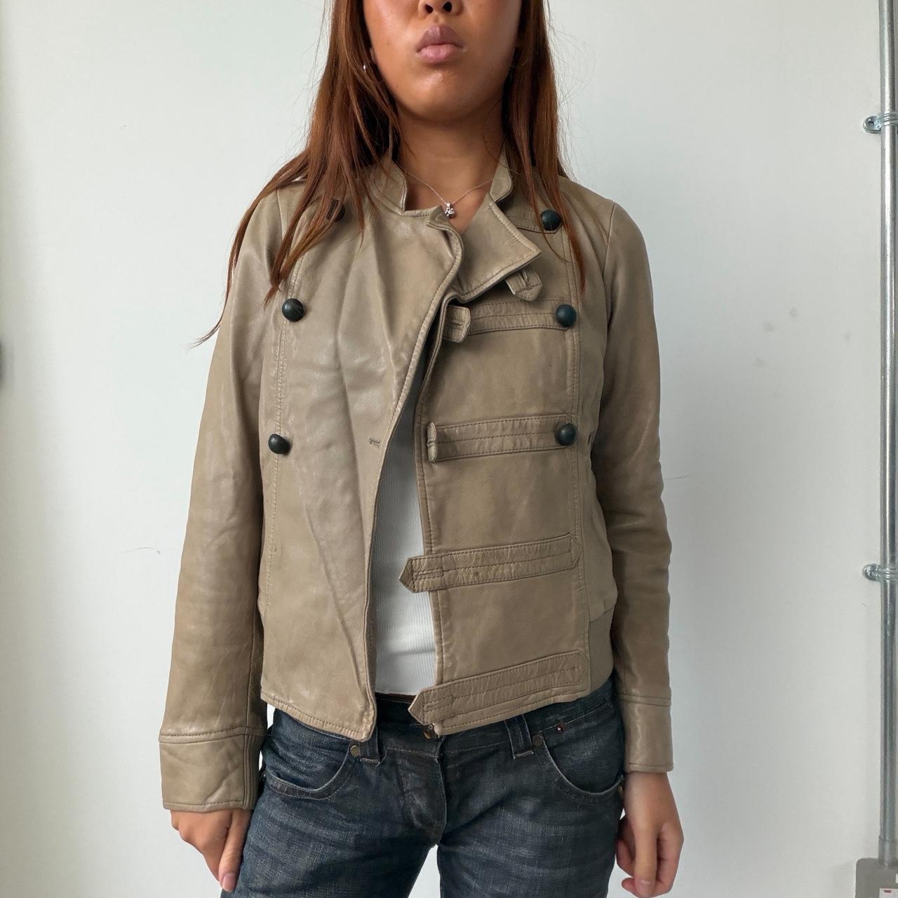 Vintage Beige Comptoir Des Cotoinners Leather Jacket
