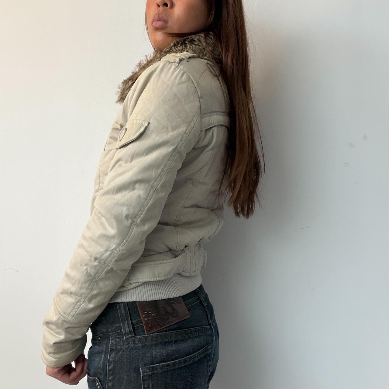 Vintage Beige Fur Trim Jacket