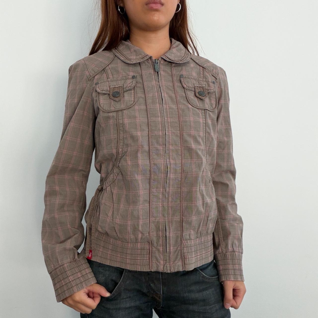 Vintage Brown Checkered Zip Up