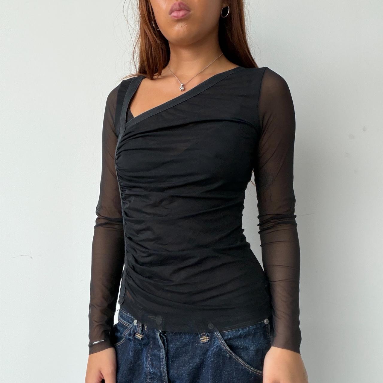 Vintage Black Sheer Gathered Long Sleeve