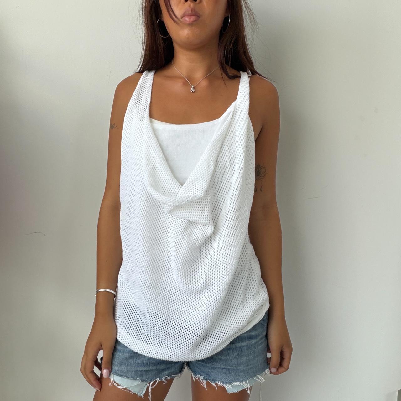 Vintage White Net Cowl Neck Top