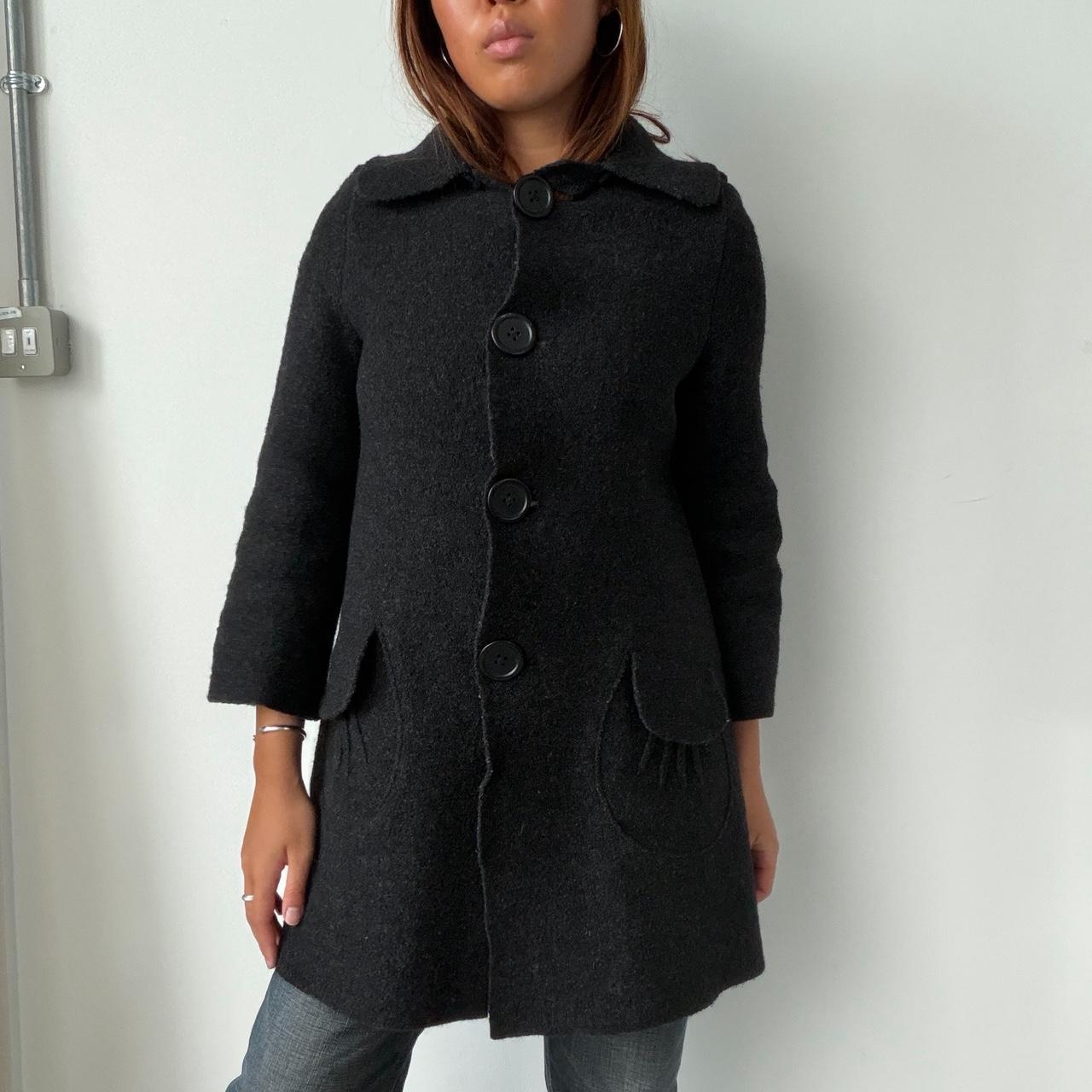Vintage Black Hooded Wool Coat