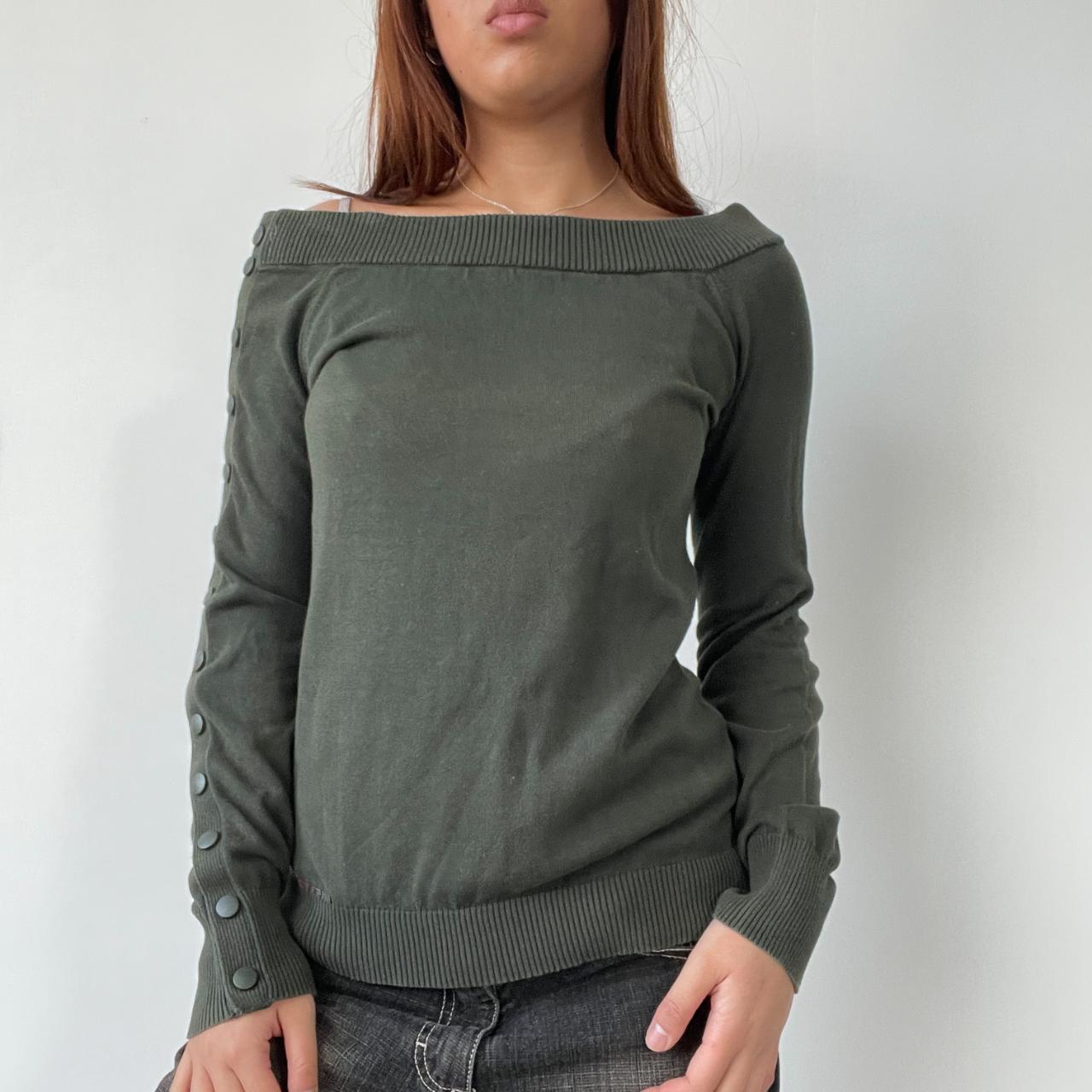Khaki Green Off Shoulder Knit