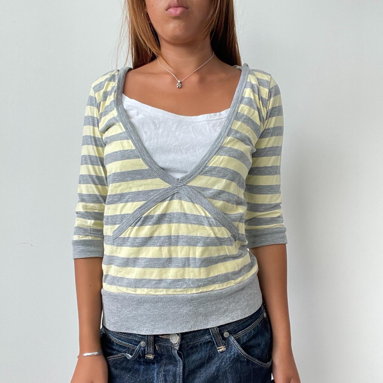 Vintage Yellow Grey Stripe Hooded Top