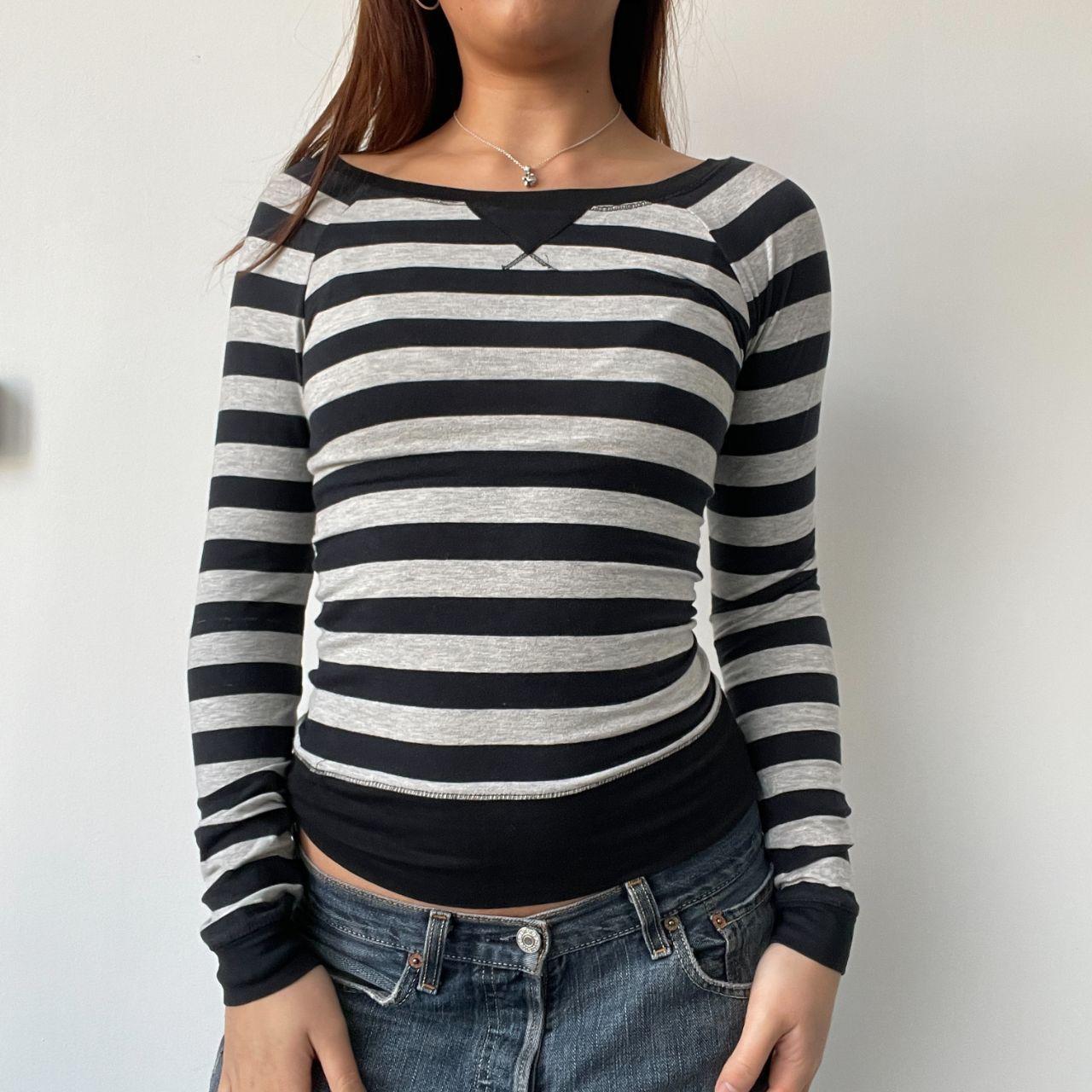 Black/Grey Stripy Scoop Neck Top