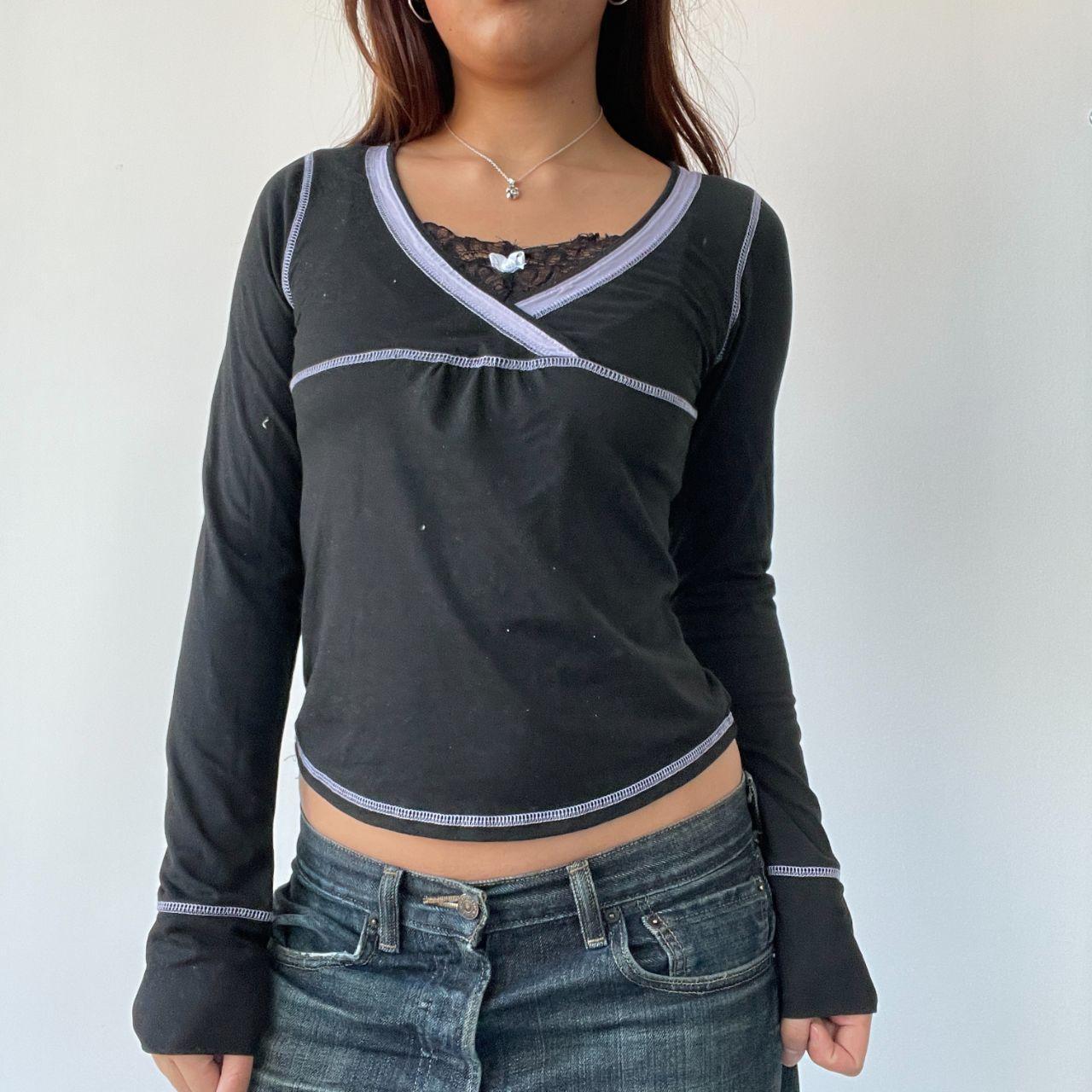 Black Layered Contrast Stitch Top