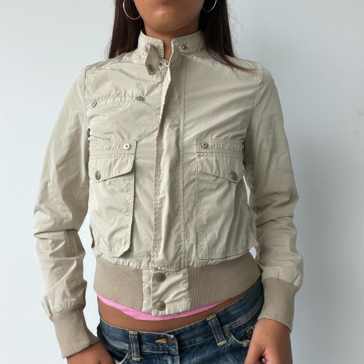 Vintage Beige Zip Up Jacket