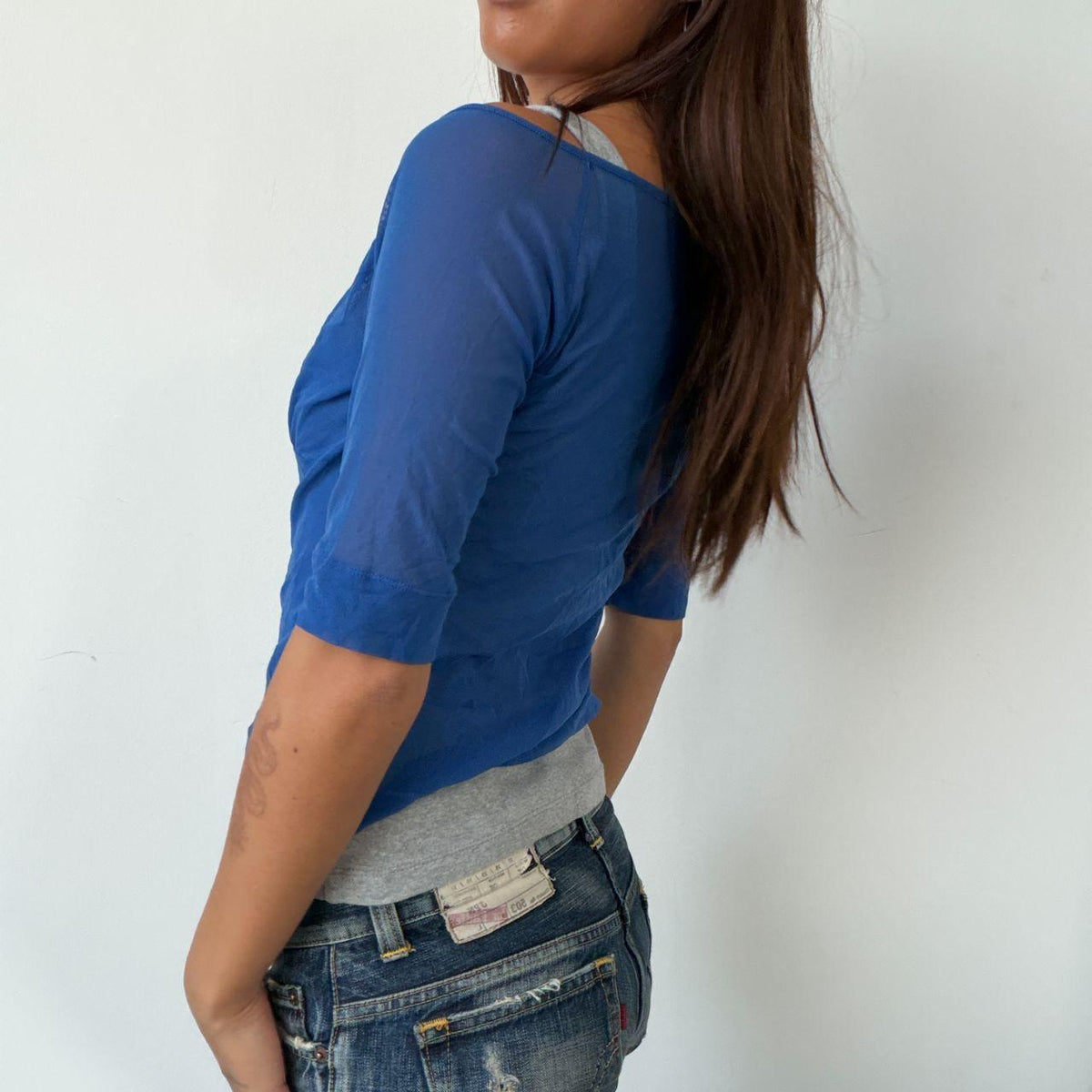 Vintage Blue Sheer Grey Top