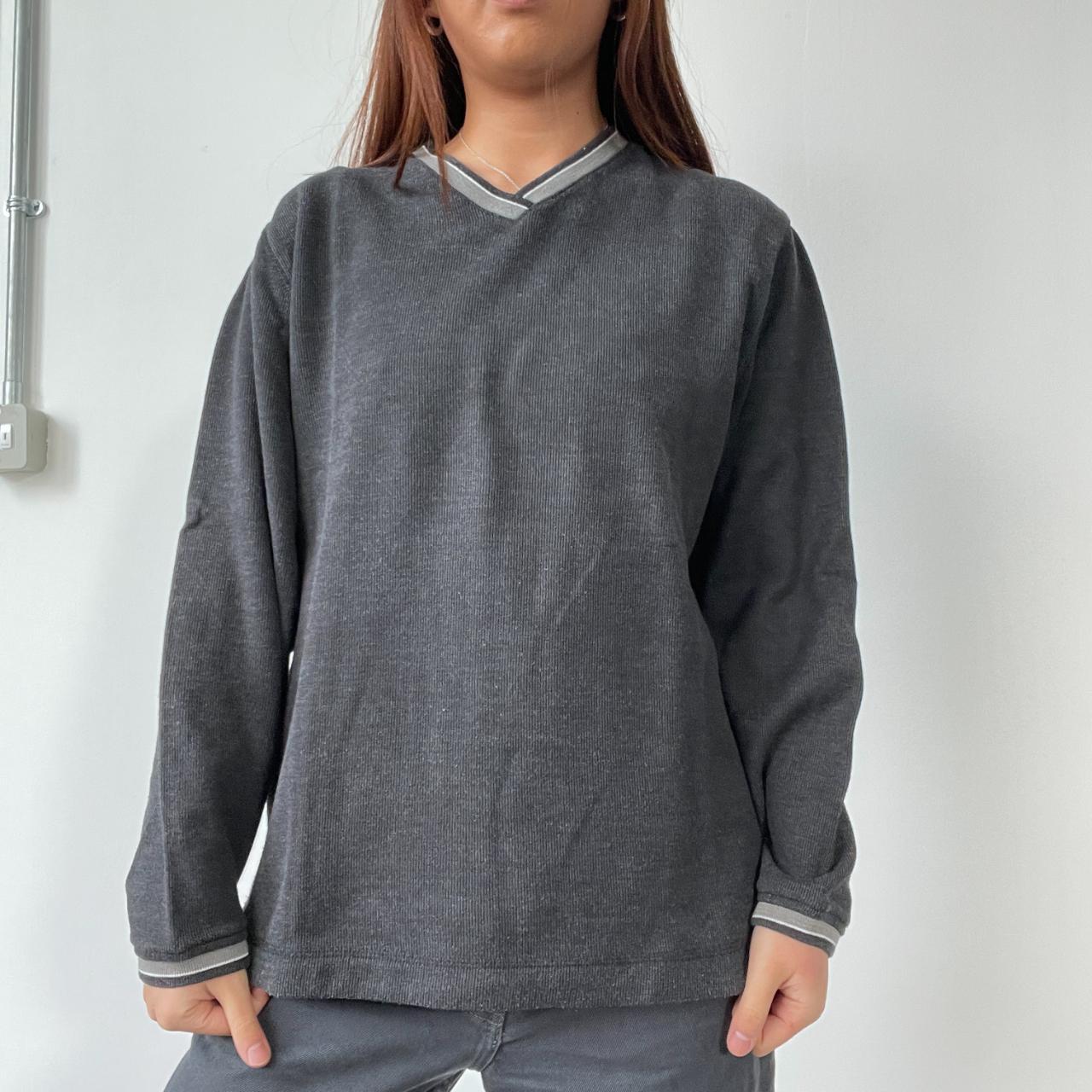 Dark Grey Contrast V-Neck Knit Jumper