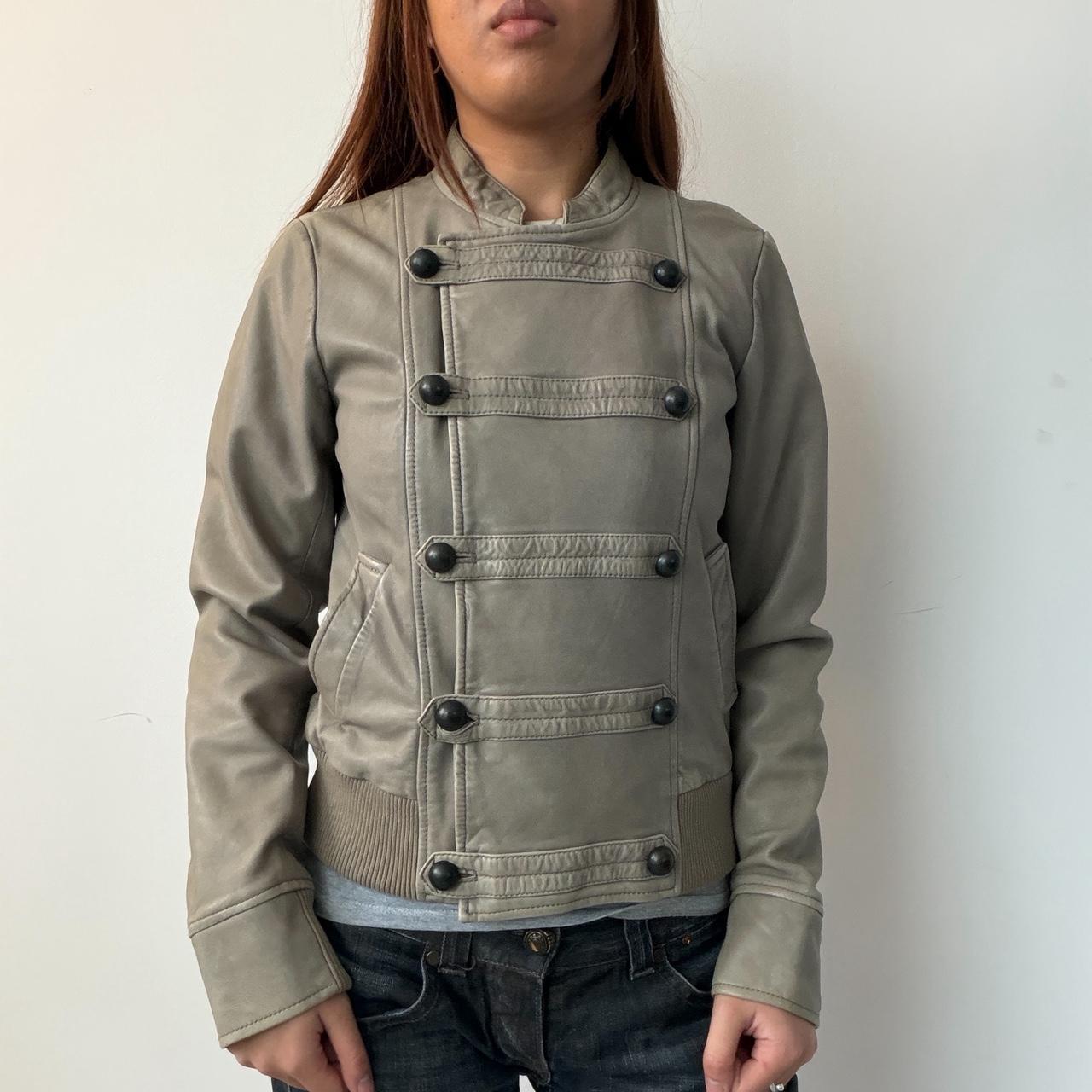 Vintage Grey Comptoir Des Cotonniers Military Leather Jacket