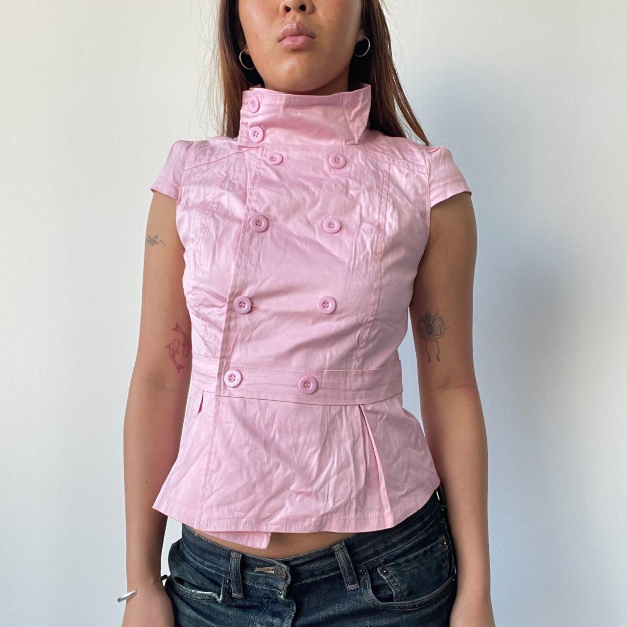 Pink Pleated Double Button Top