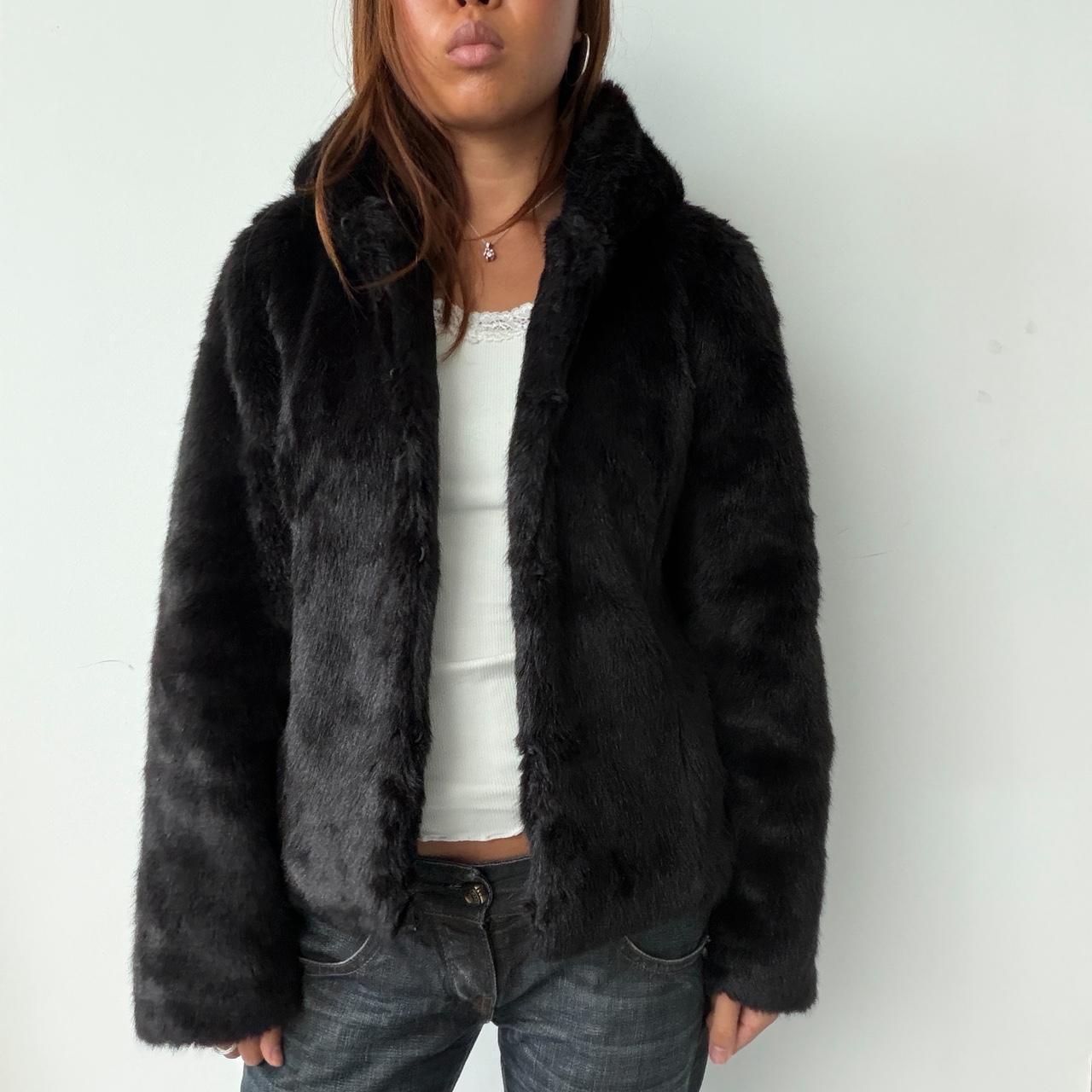 Vintage Black Fur Hooded Coat
