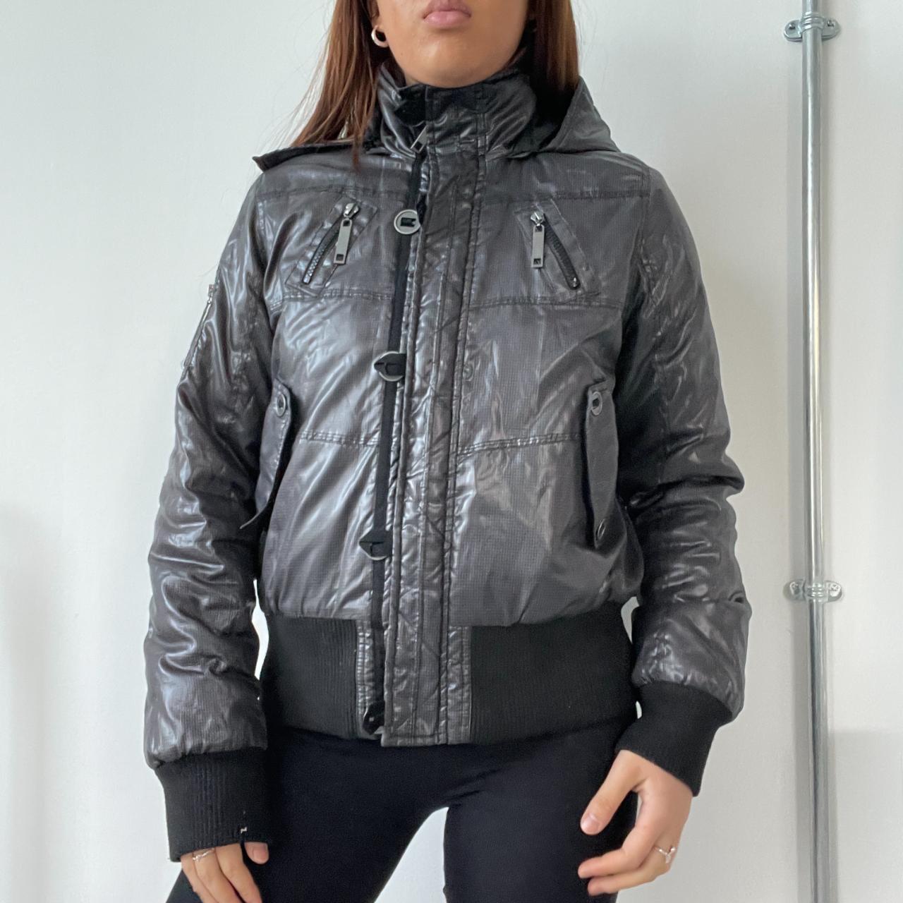 Black Shiny Puffer Bomber Jacket